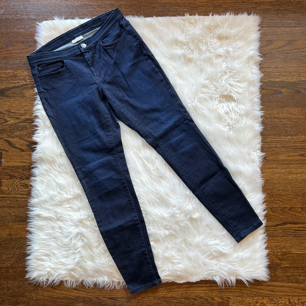 J. Jill Womens Denim Leggings Blue Pockets Dark Wash Mid Rise 6